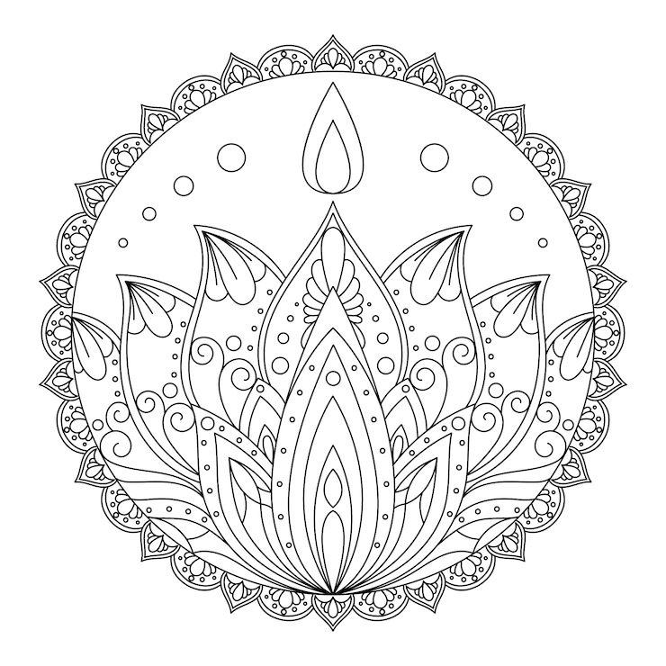 Vettore gratuito disegno del fiore di loto mandala disegnato a mano