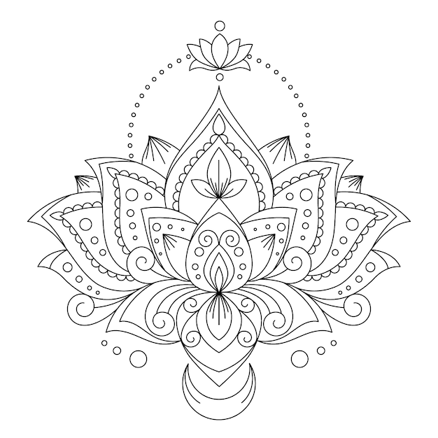 Disegno del fiore di loto mandala disegnato a mano