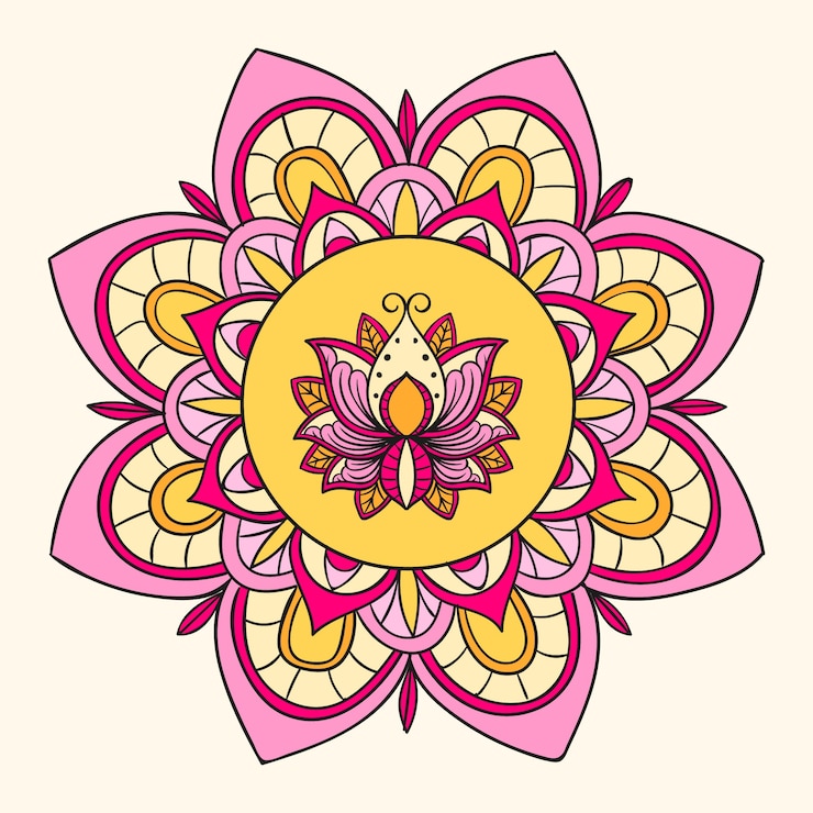 Vettore gratuito disegno del fiore di loto mandala disegnato a mano