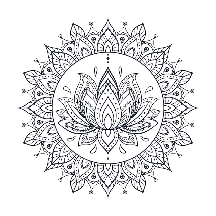 Vettore gratuito disegno del fiore di loto mandala disegnato a mano