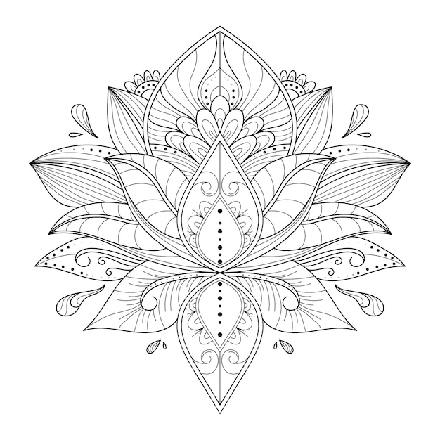 Disegno del fiore di loto mandala disegnato a mano