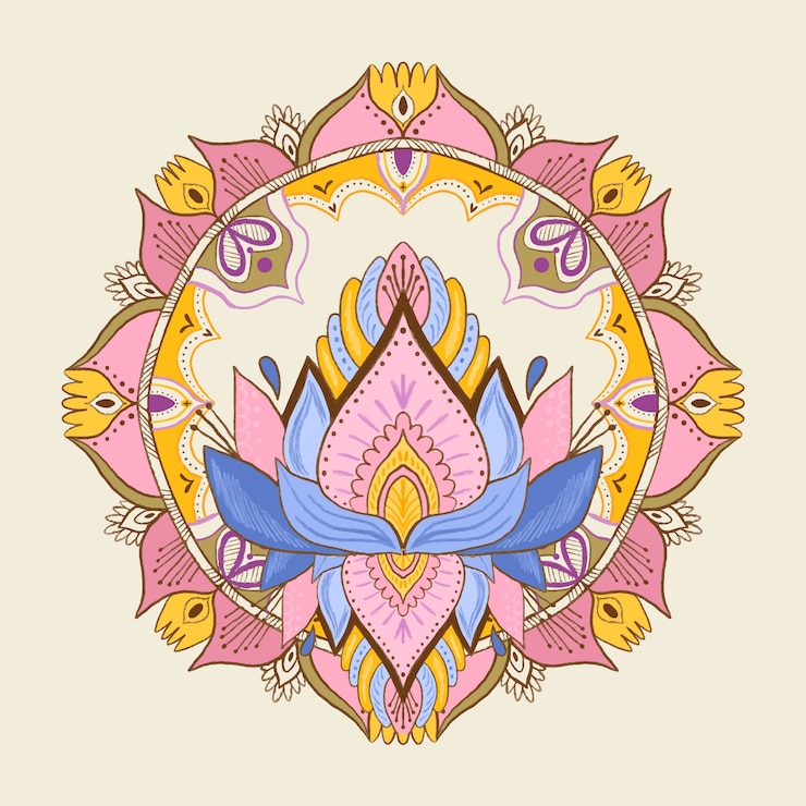Vettore gratuito disegno del fiore di loto mandala disegnato a mano