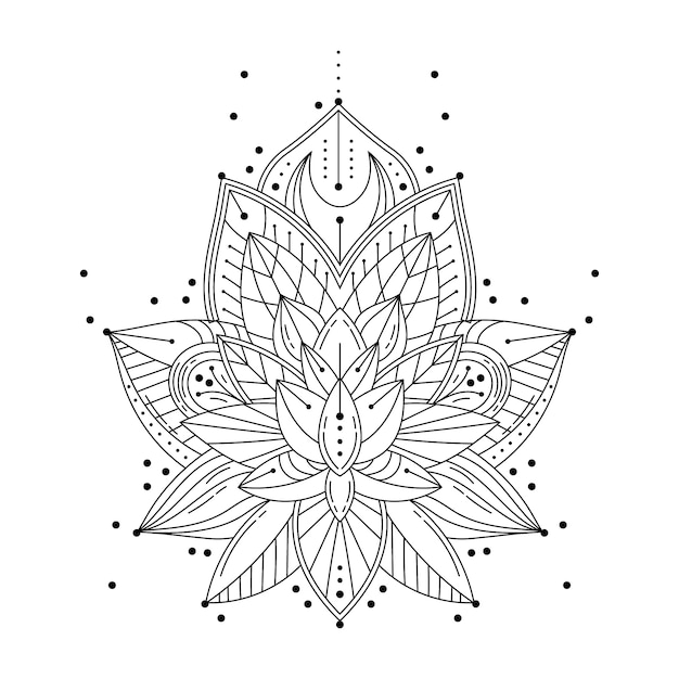 Disegno del fiore di loto mandala disegnato a mano