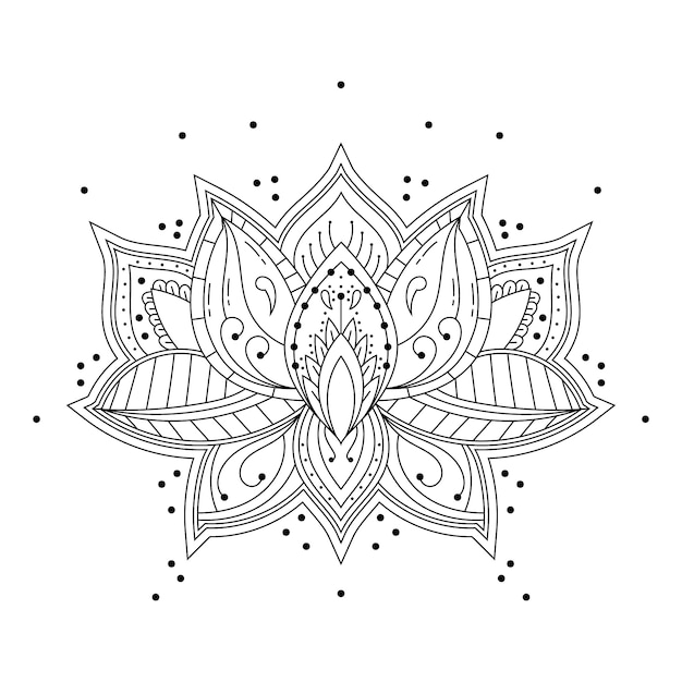 Disegno del fiore di loto mandala disegnato a mano