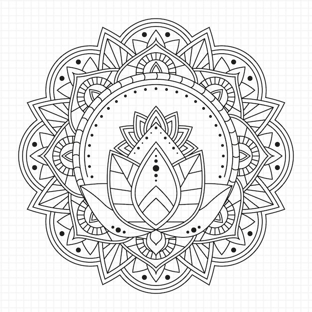 Disegno del fiore di loto mandala disegnato a mano