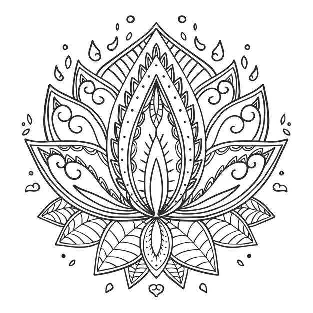 Disegno del fiore di loto mandala disegnato a mano