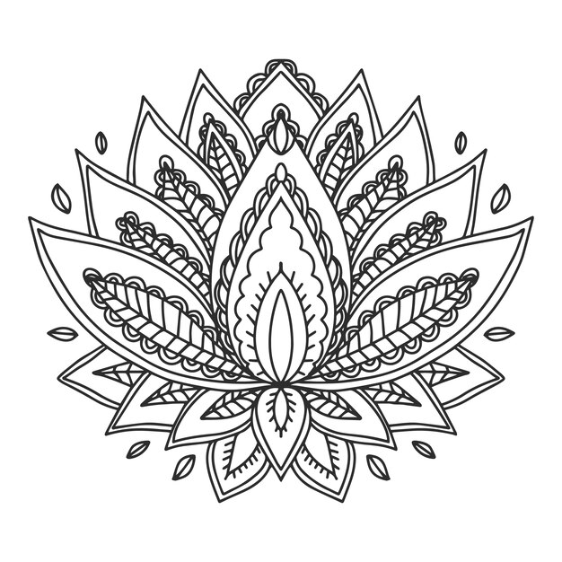 Disegno del fiore di loto mandala disegnato a mano