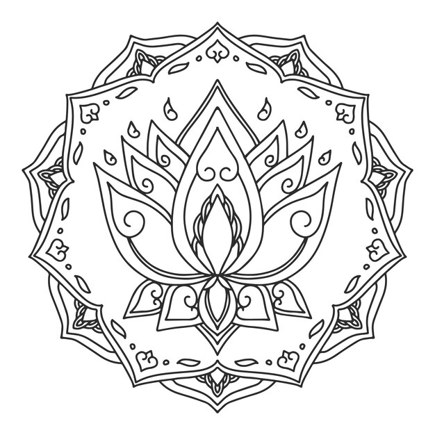 Disegno del fiore di loto mandala disegnato a mano