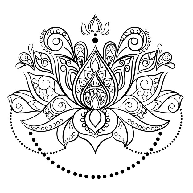 Disegno del fiore di loto mandala disegnato a mano