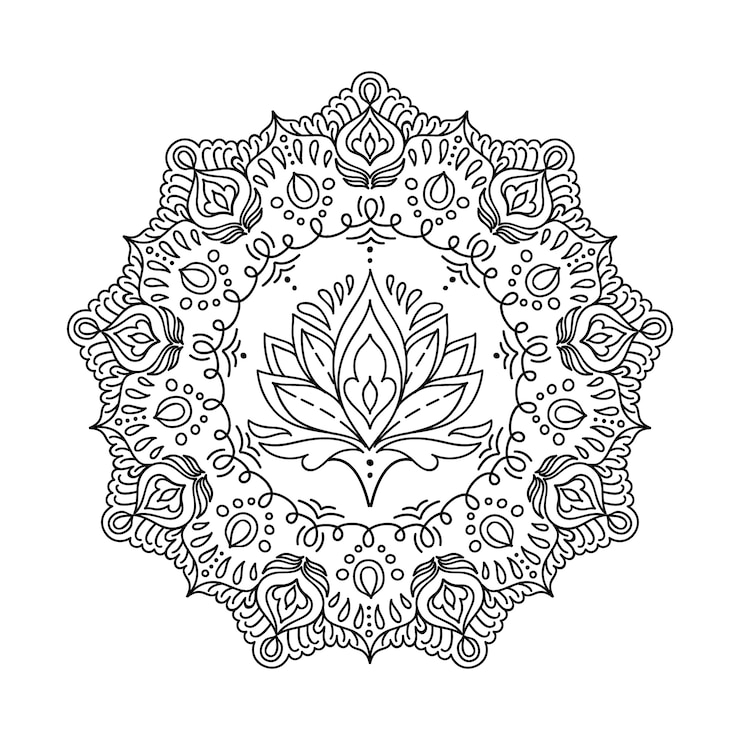 Vettore gratuito disegno del fiore di loto mandala disegnato a mano