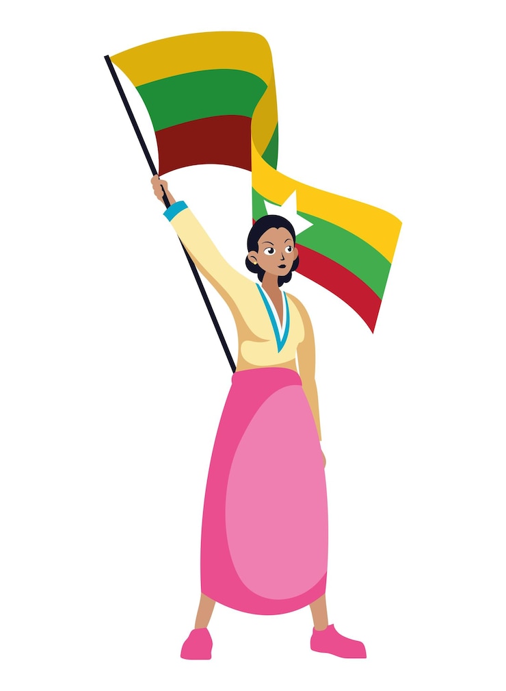 Vettore gratuito disegno del giorno dell'indipendenza del myanmar con una donna