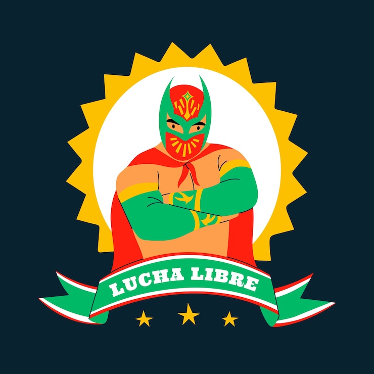 Vettore gratuito disegno del logo del lottatore messicano disegnato a mano