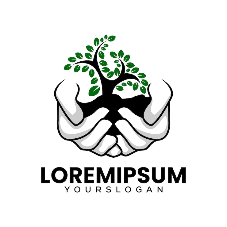Vettore gratuito disegno del logo dell'icona della mano e dell'albero