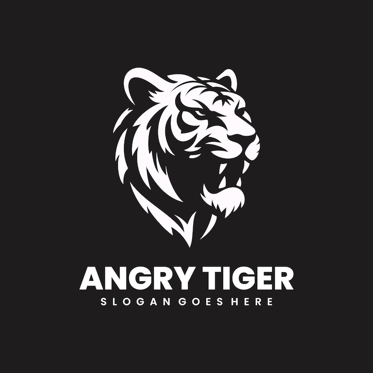 Vettore gratuito disegno del logo della silhouette della tigre arrabbiata