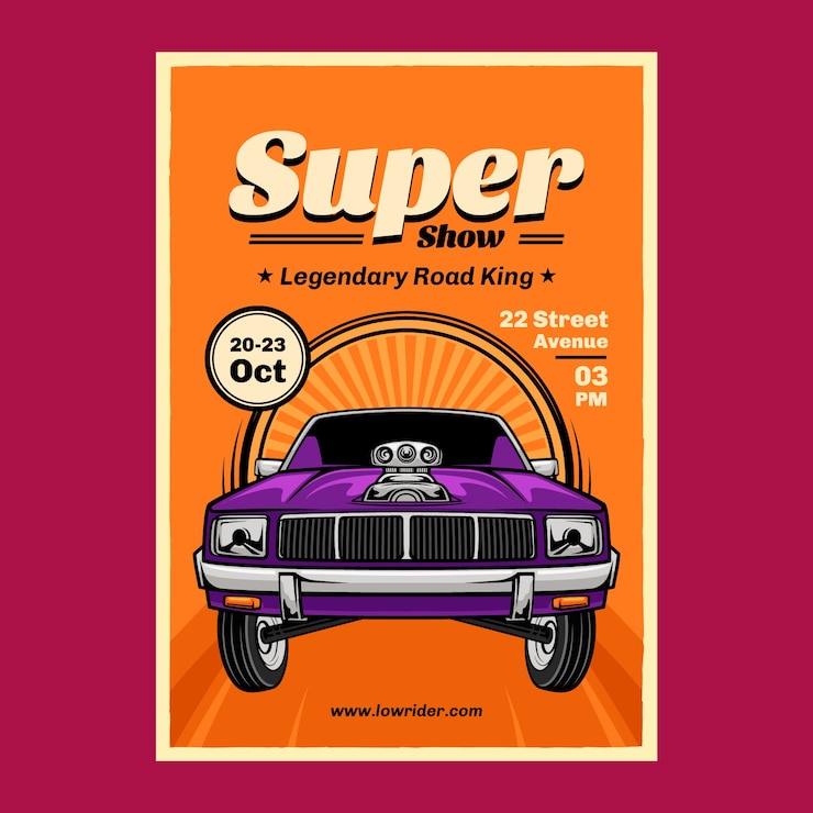 Vettore gratuito disegno del manifesto lowrider disegnato a mano