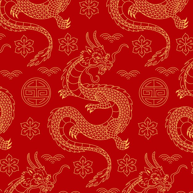 Disegno del modello del drago cinese disegnato a mano