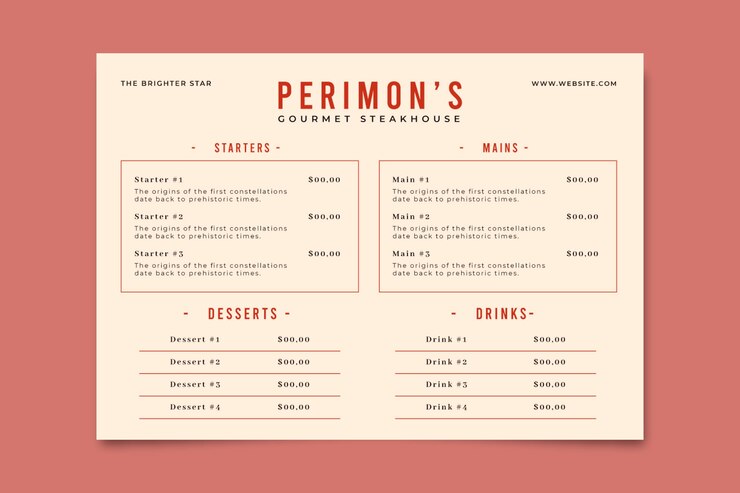 Vettore gratuito disegno del modello del menu della steakhouse