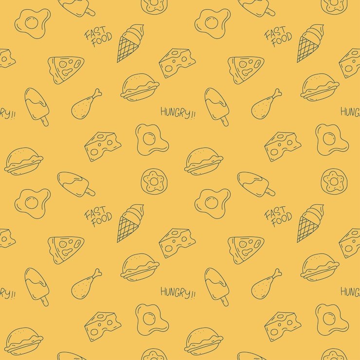 Vettore gratuito disegno del modello di cibo carino su sfondo giallo