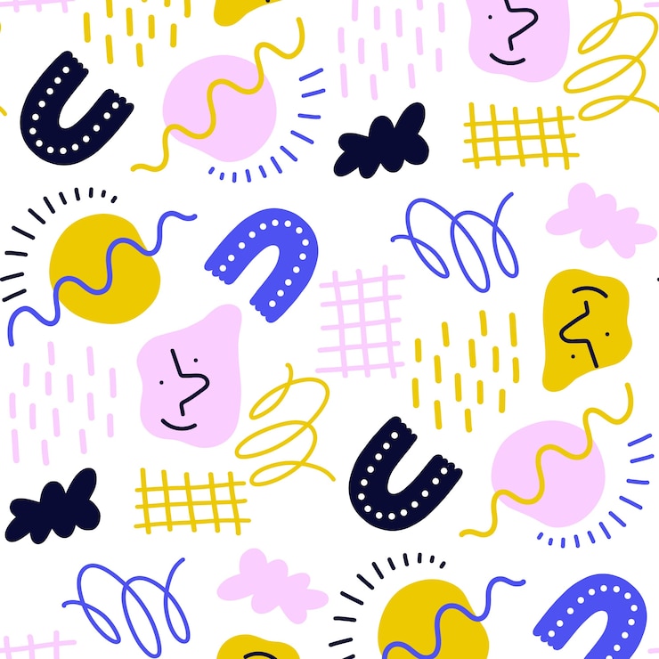Vettore gratuito disegno del modello di doodle astratto piatto