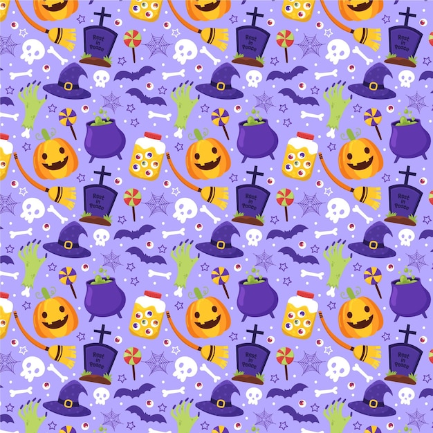 Disegno del modello di halloween piatto disegnato a mano