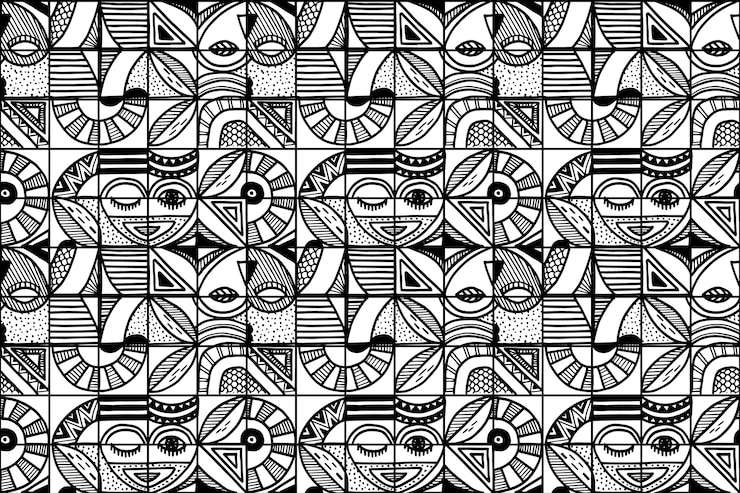 Vettore gratuito disegno del modello di mosaico monocromatico geometrico disegnato a mano