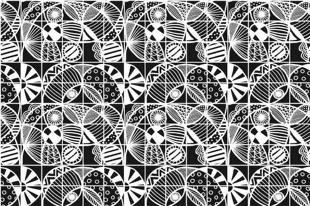 Disegno del modello di mosaico monocromatico geometrico disegnato a mano