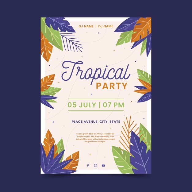Disegno del modello di poster festa tropicale