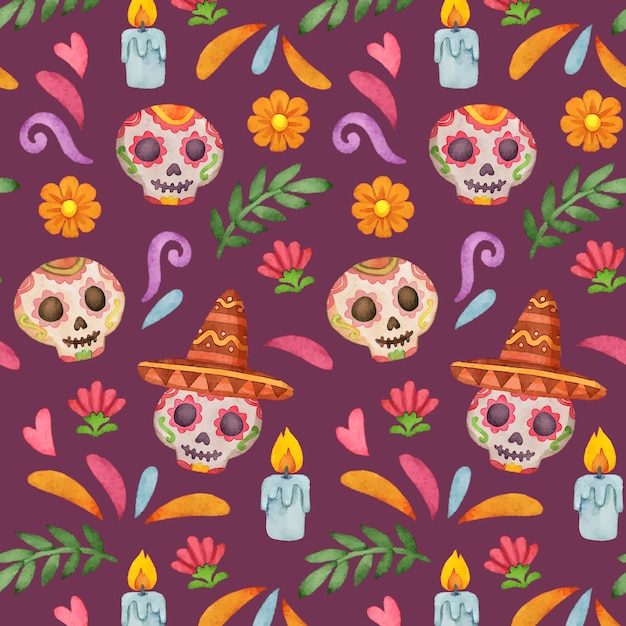 Disegno del modello dia de muertos ad acquerello