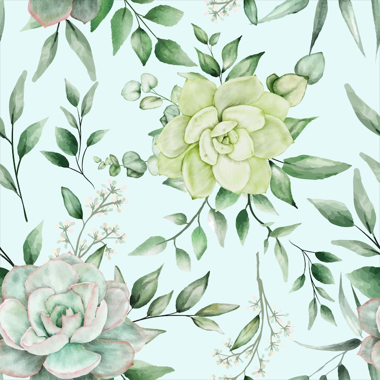 Vettore gratuito disegno del modello senza cuciture floreale dell'acquerello verde