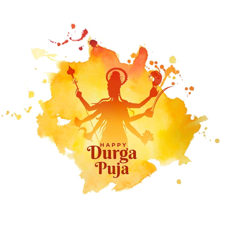Vettore gratuito disegno della cartolina d'auguri dell'acquerello del festival indiano durga pooja