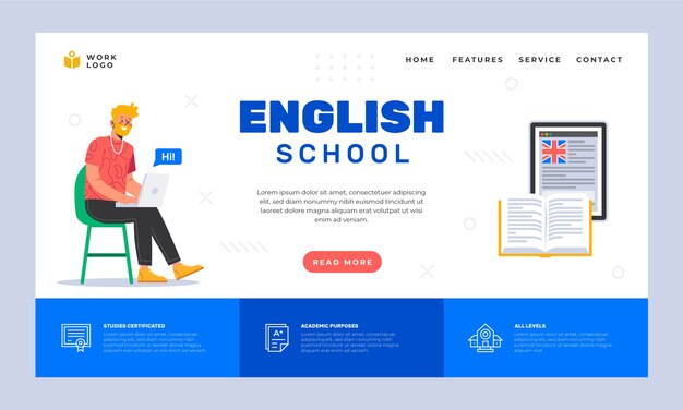 Disegno della pagina di destinazione della scuola inglese disegnato a mano