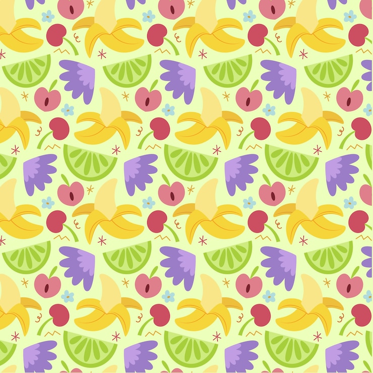 Vettore gratuito disegno di frutta e motivi floreali disegnati a mano