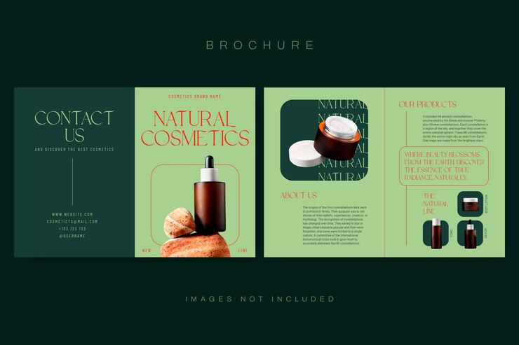 Vettore gratuito disegno di modello di opuscolo bifold per cosmetici
