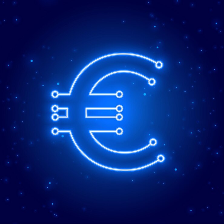 Vettore gratuito disegno di sfondo del segno dell'euro in moneta straniera in stile neon