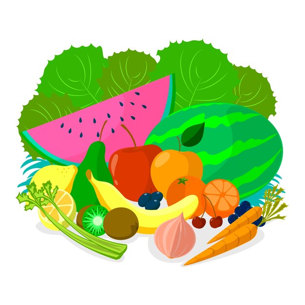 Disegno di sfondo di frutta e verdura