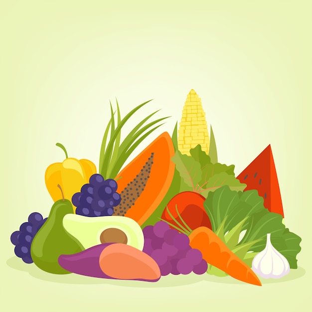 Disegno di sfondo di frutta e verdura