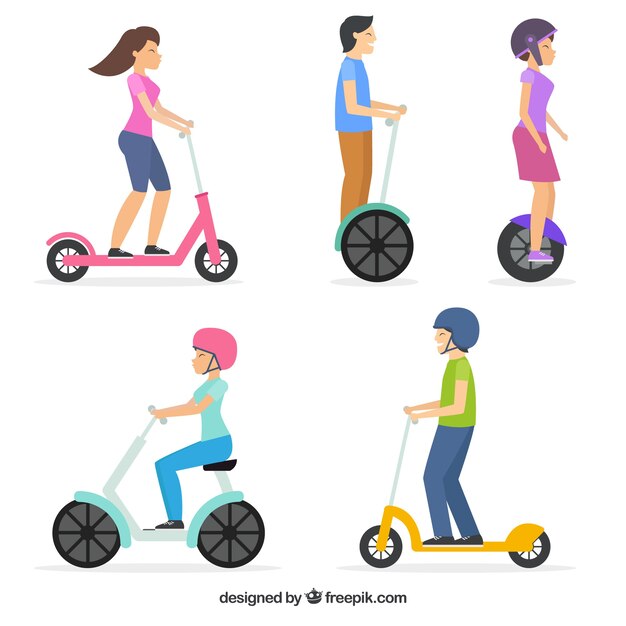 Disegno elettrico di scooter con cinque persone