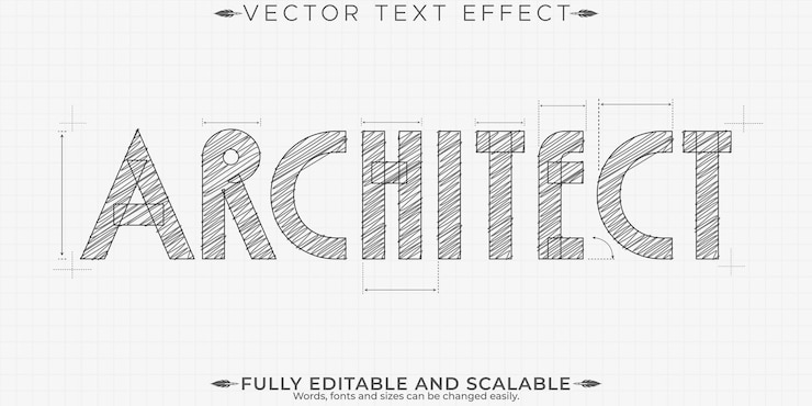 Vettore gratuito disegno modificabile effetto testo schizzo e stile testo architetto