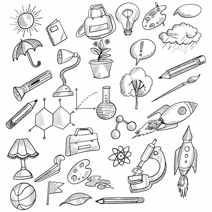 Vettore gratuito disegno stabilito dell'icona di schizzo di doodle di tiraggio della mano