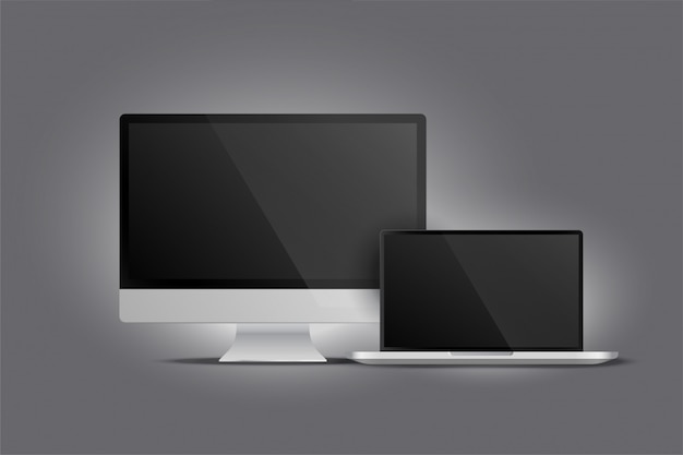 Display realistico di monitor desktop e laptop