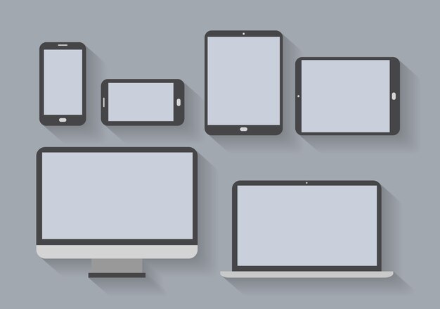 Dispositivi elettronici con schermi vuoti. Smartphone, tablet, monitor di computer, netbook.