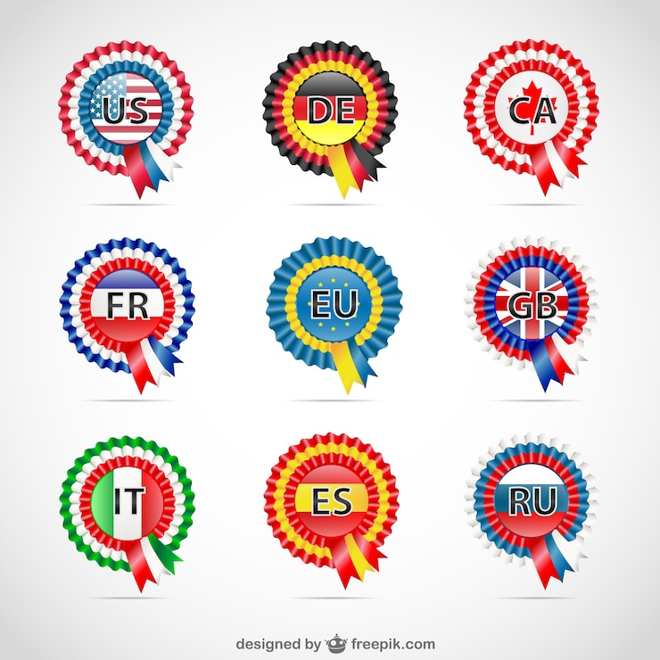 Vettore gratuito distintivi bandiere di paesi vettoriali