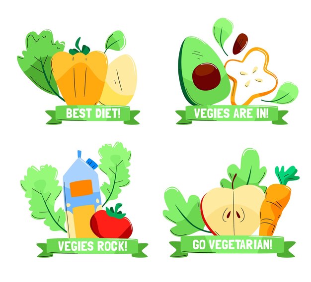 Distintivi vegetariani disegnati a mano