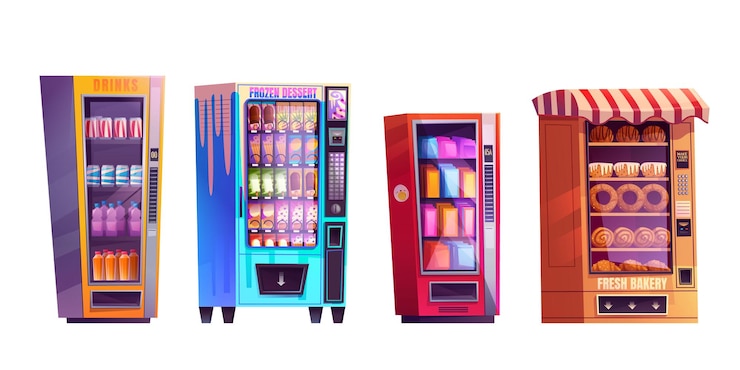 Vettore gratuito distributore automatico di vettore con bevande e snack