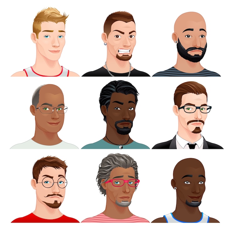 Vettore gratuito diverse maschio avatars vector isolato caratteri