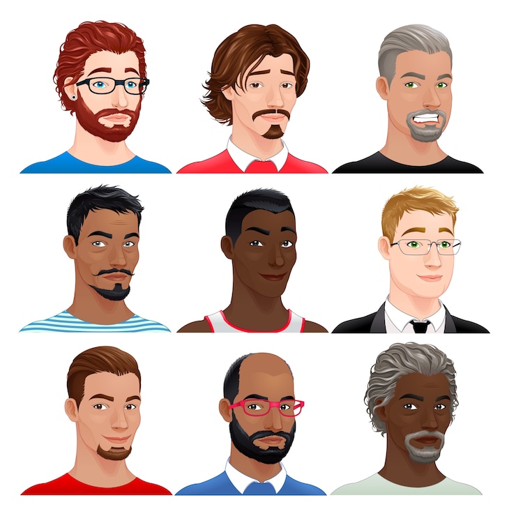 Vettore gratuito diverse maschio avatars vector isolato caratteri