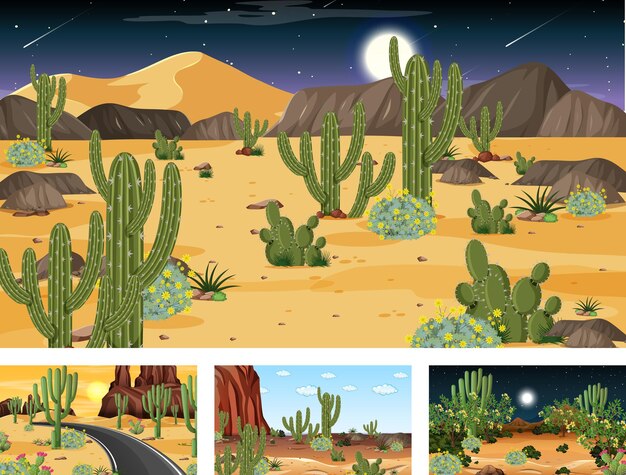Diverse scene con il paesaggio della foresta del deserto