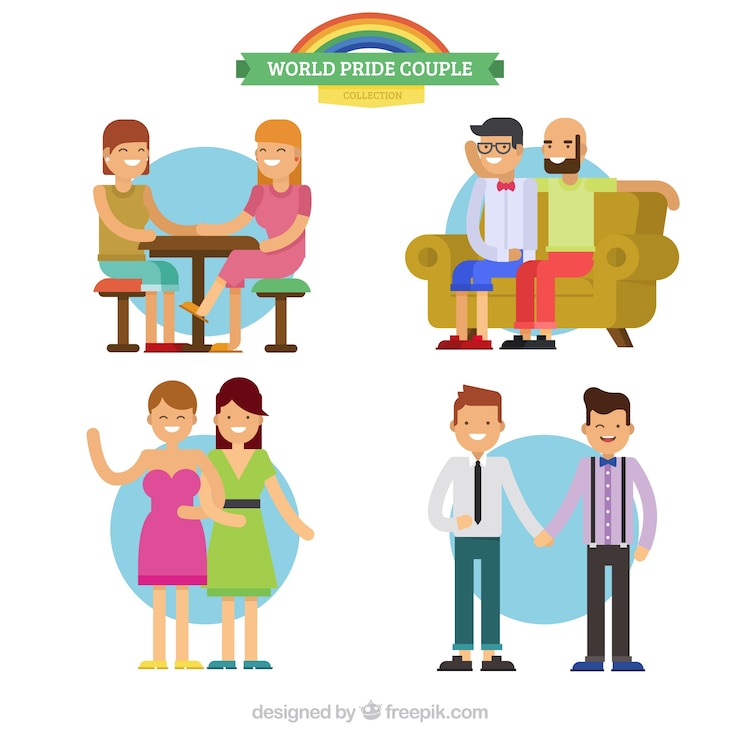 Vettore gratuito diverse sorelle sorridenti omosessuali in design piatto