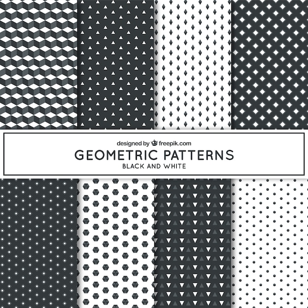 Diversi modelli geometrici in bianco e nero