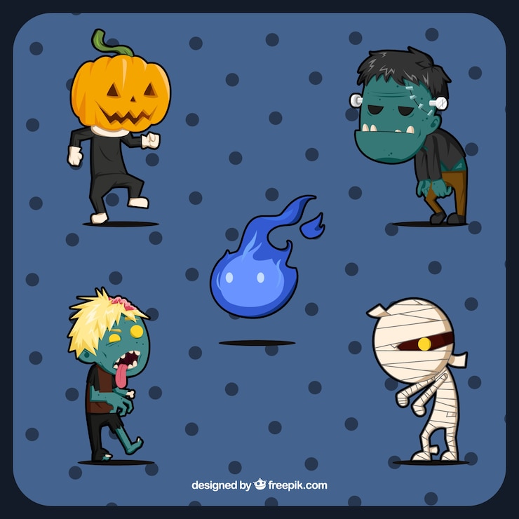 Vettore gratuito diversi mostri disegnati a mano pronto per halloween